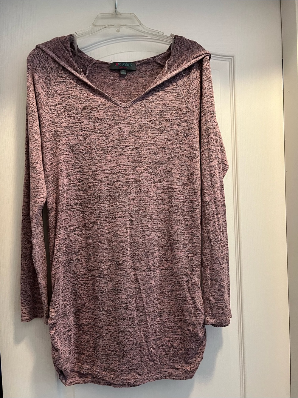 Love Delirious Maternity Heathered Mauve Hooded Long Sleeve Top